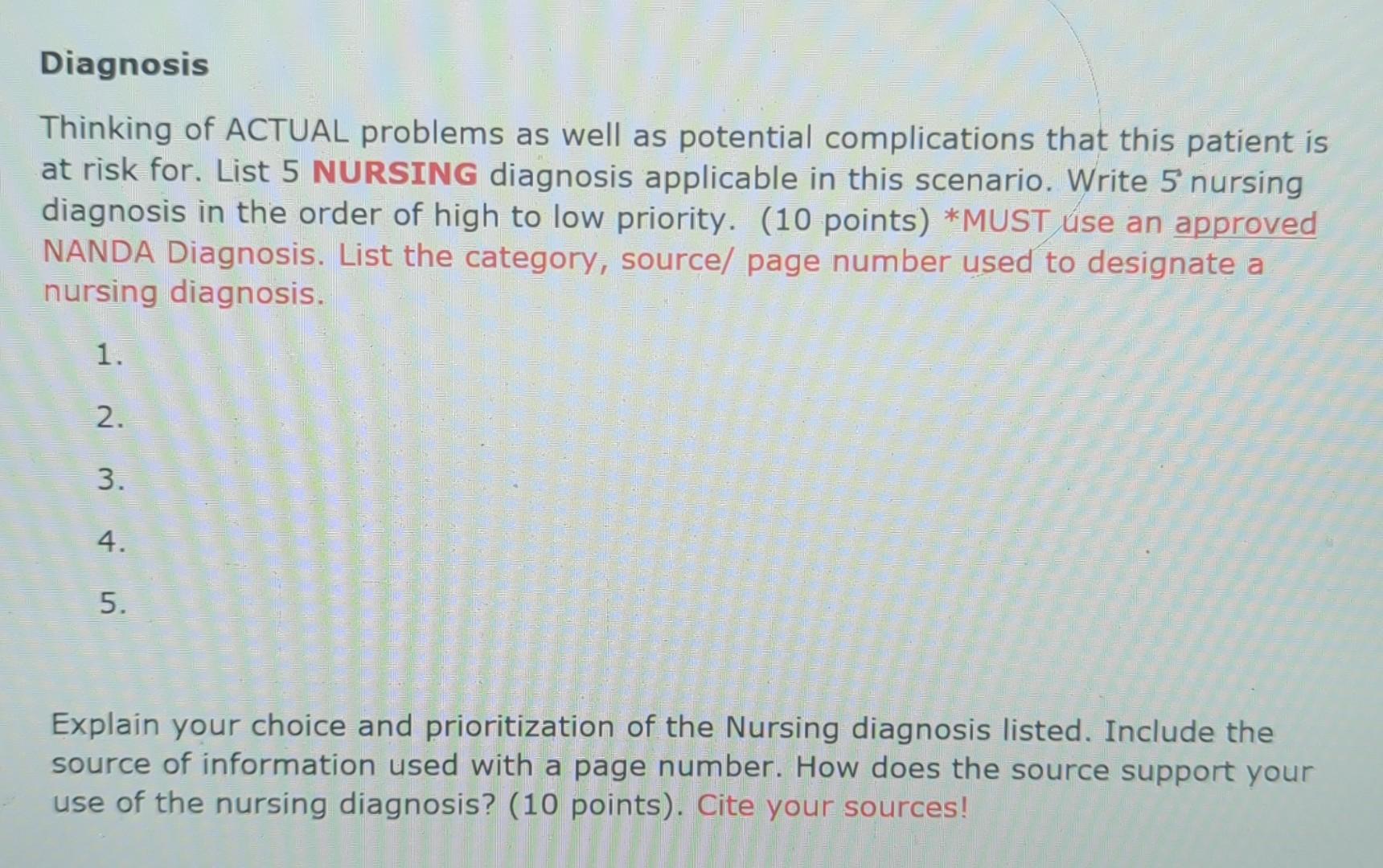 nursing process case study quizlet