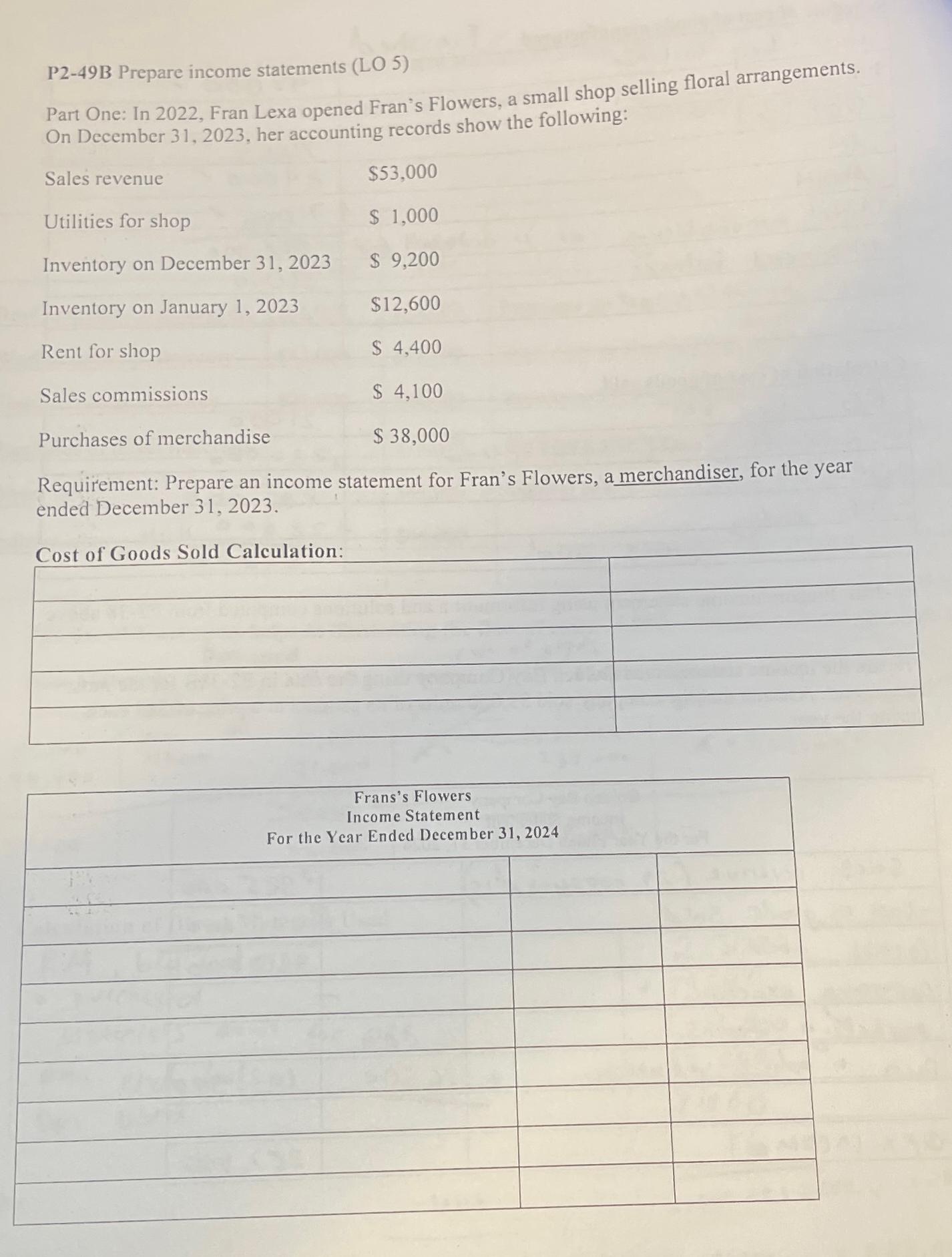 Solved P2-49B Prepare income statements (LO 5)Part One: In | Chegg.com