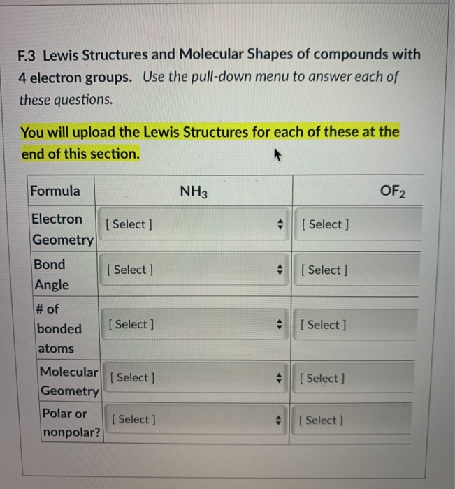 Solved F.1 Lewis Structures and Molecular Shapes of | Chegg.com