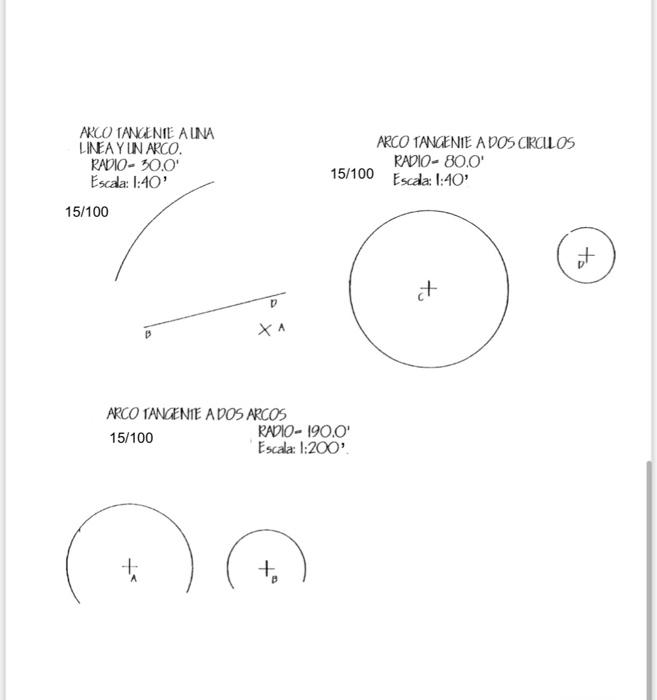 ARCO TANGENIE ADOS ARCOS \[ \begin{array}{ll} 15 / 100 & \text { RADIO-190.0 } \\ & \text { Escala: } 1: 200^{\prime} \end{a