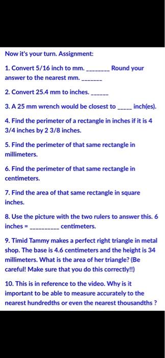 Solved Now it s your turn. Assignment 1. Convert 5 16 inch