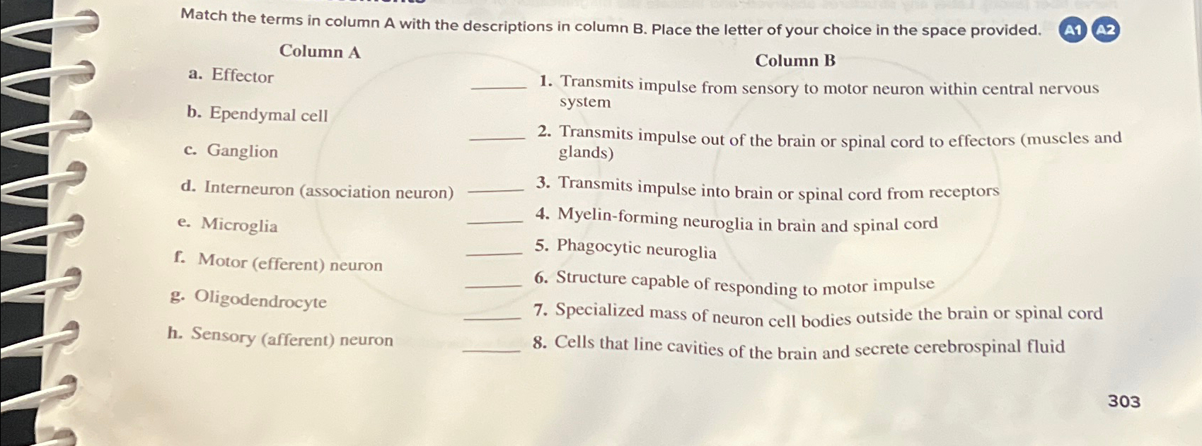 Solved Match the terms in column A with the descriptions in | Chegg.com