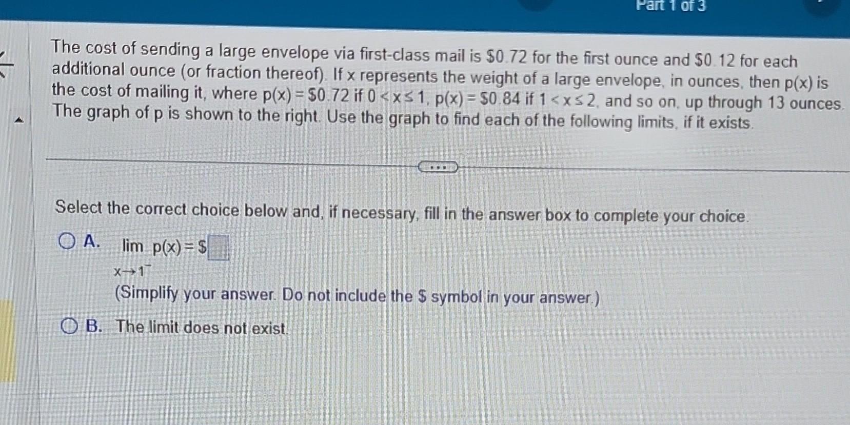 Solved The cost of sending a large envelope via first-class | Chegg.com