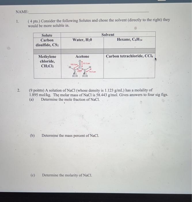 Solved 1. ( 4 pts.) Consider the following Solutes and chose | Chegg.com