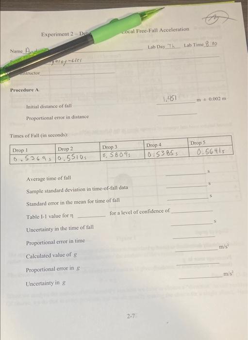 lab report physics matriculation experiment 2 free fall motion