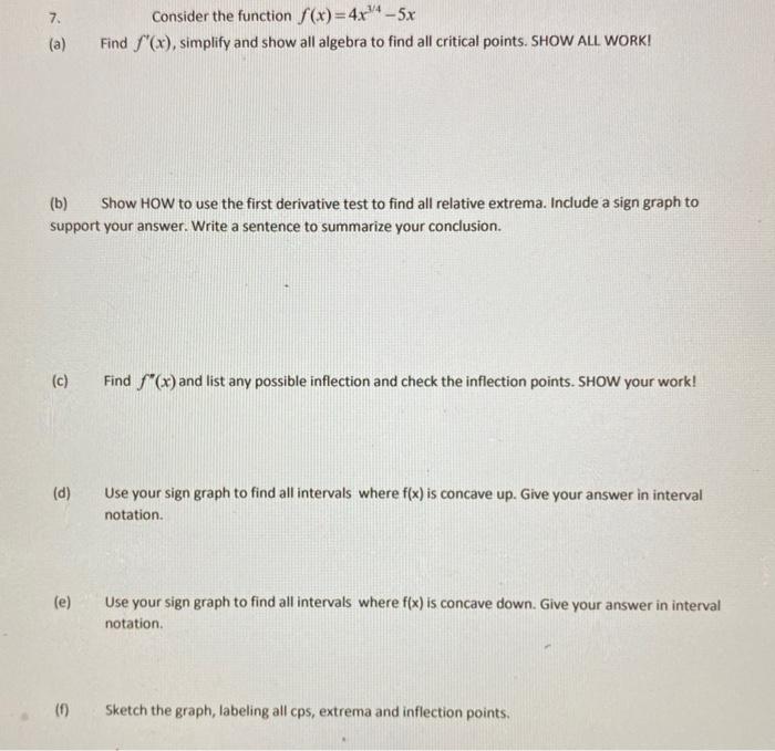 Solved 7. (a) Consider the function f(x) = 4x\- 5x Find | Chegg.com