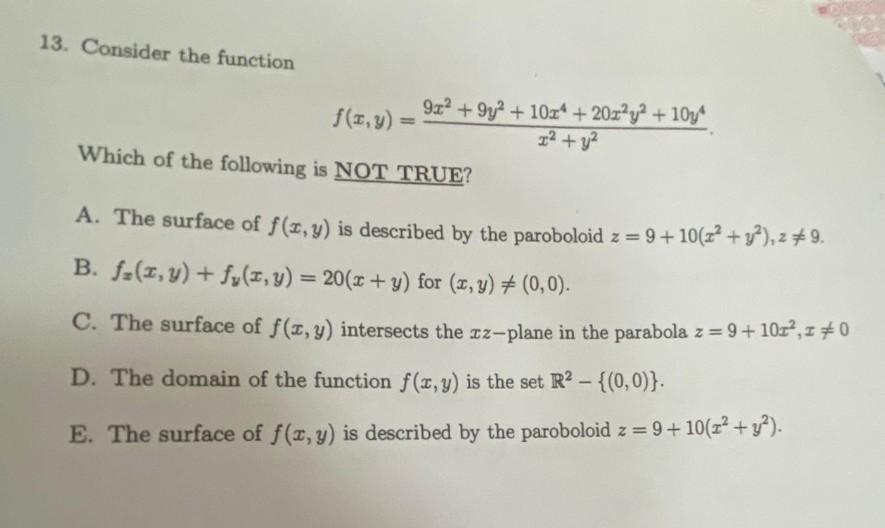 Solved 13. Consider the function | Chegg.com