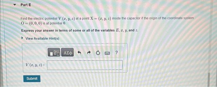 Solved Find The Electric Potential V X Y Z At A Point Chegg Com