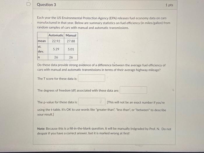 Solved U Question 3 1 pts Each year the US Environmental | Chegg.com