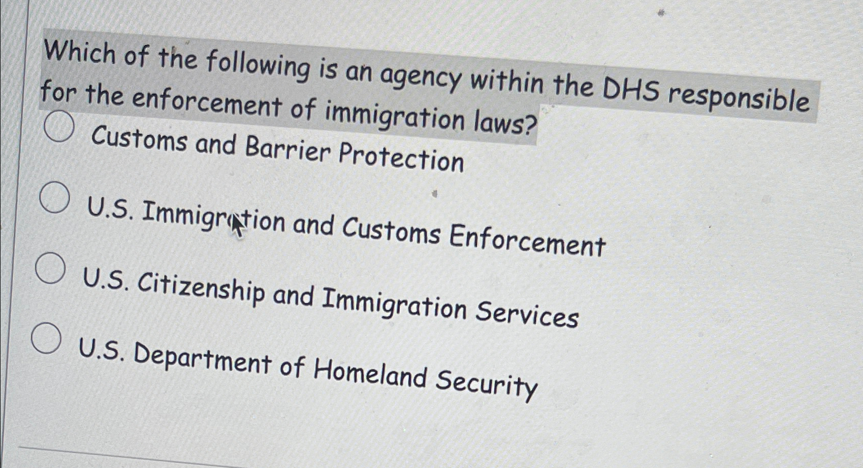 Solved Which of the following is an agency within the DHS | Chegg.com