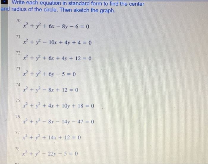Solved Write each equation in standard form to find the | Chegg.com
