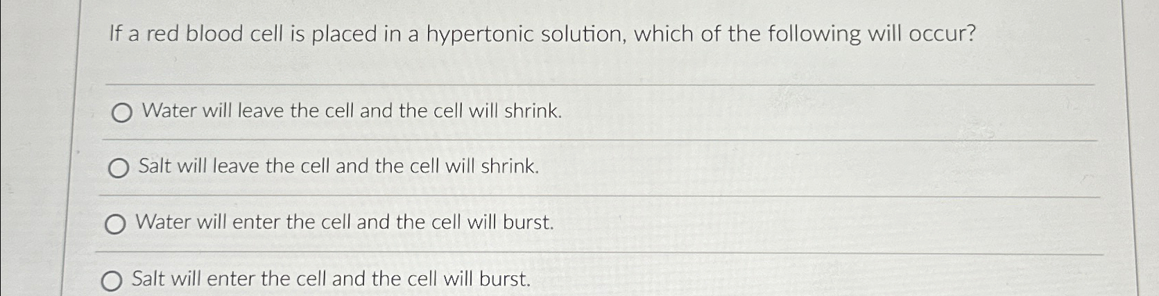 If a red blood cell is placed in a hypertonic | Chegg.com