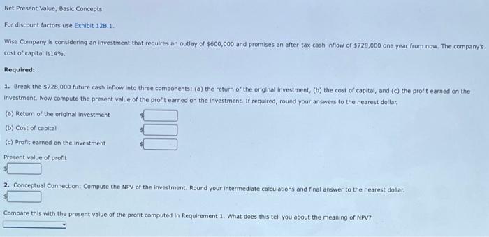 Solved Net Present Value Basic Concepts For Discount