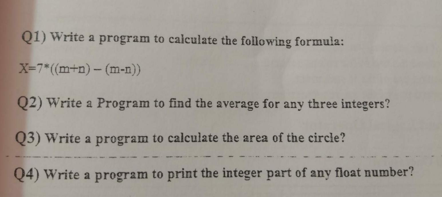 Solved Q1) Write a program to calculate the following | Chegg.com