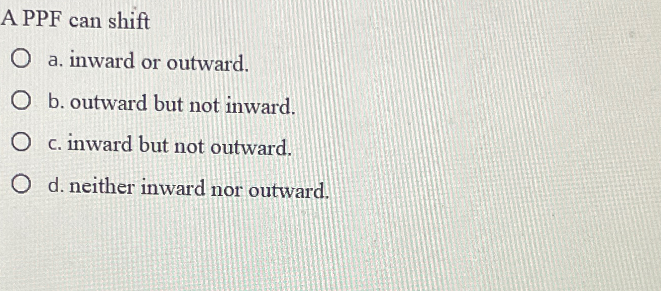 Solved A PPF Can Shifta. ﻿inward Or Outward.b. ﻿outward But | Chegg.com