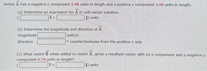 Solved tor A has a negative x component 2.48 units in length | Chegg.com