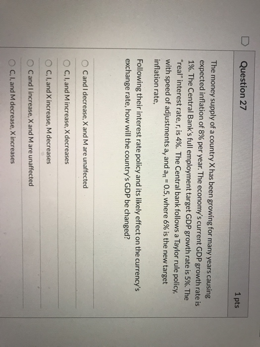 Solved Question 27 1 pts The money supply of a country X has | Chegg.com