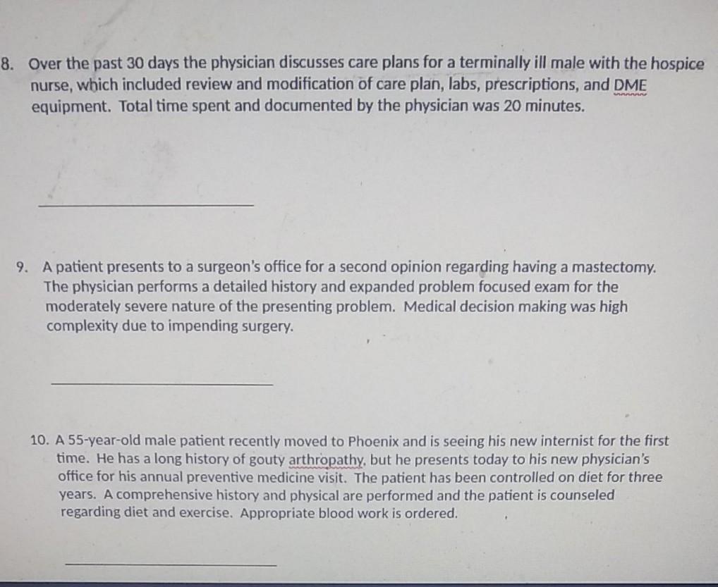 Solved please I need just the Evaluation Management codes. | Chegg.com