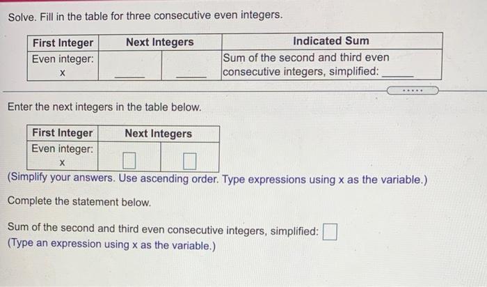 Solved Solve. Fill in the table for three consecutive even | Chegg.com