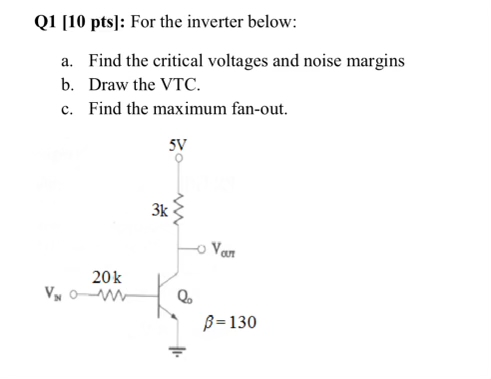 Solved Q1 [10 ﻿pts]: For the inverter below:a. ﻿Find the | Chegg.com