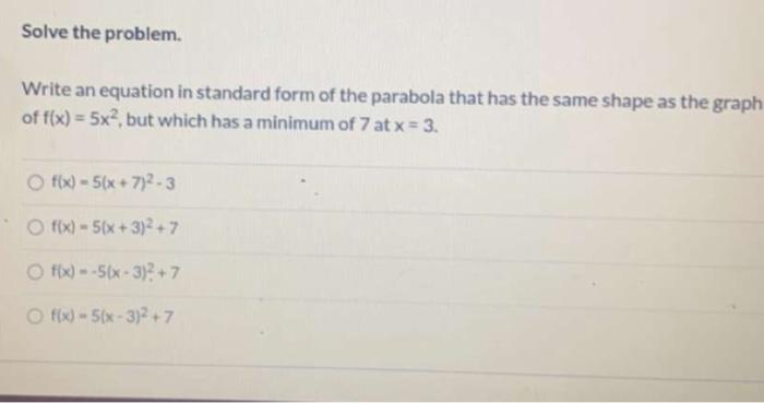 Solved Solve the problem. Write an equation in standard form | Chegg.com