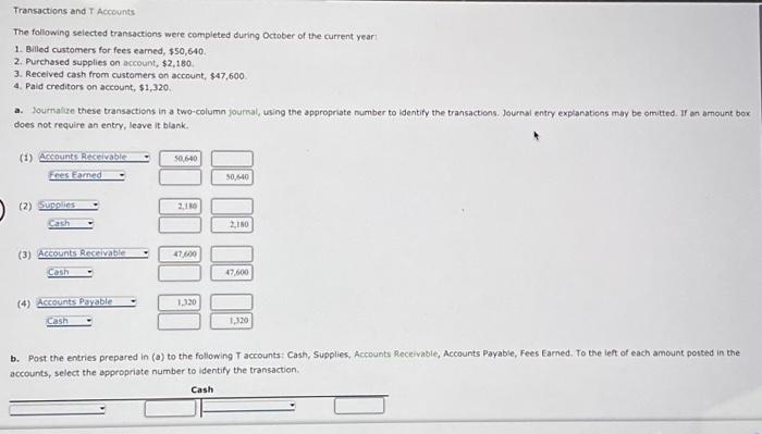 Solved Transactions And T Accounts The Following Selected | Chegg.com