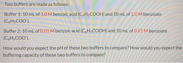 Solved Two buffers are made as follows: Buffer 1: 10 mL of | Chegg.com