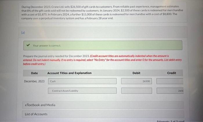 Solved During December 2023, Crane Ltd, sells $26,500 of Solved During December 2023, Crane Ltd, sells $26,500 of