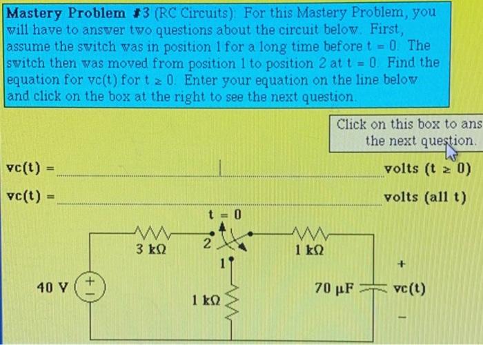 Solved Mastery Problem +3 (RC Circuits). For this Mastery | Chegg.com
