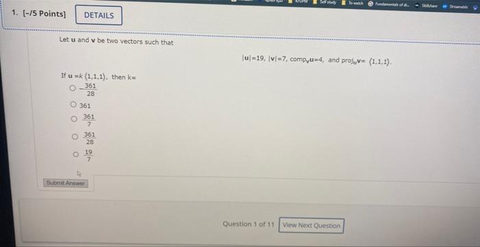 Solved Let u and v be two vectors such that | Chegg.com