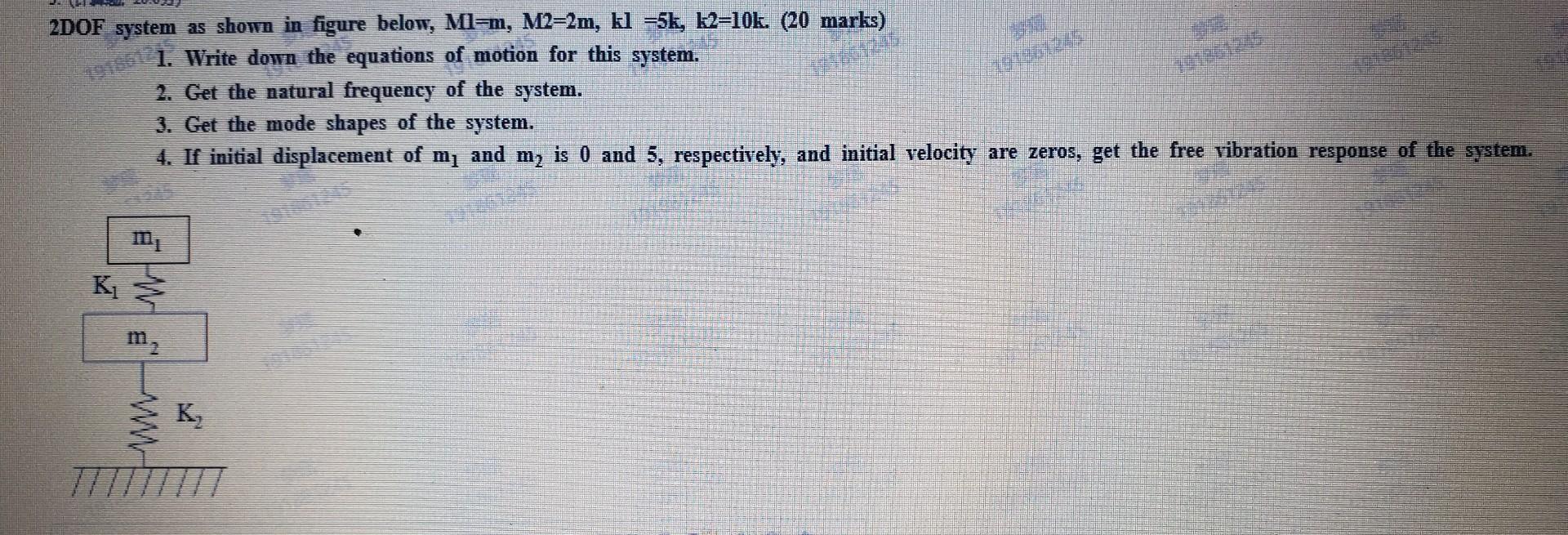 Solved 2dof System As Shown In Figure Below Ml M M2 2