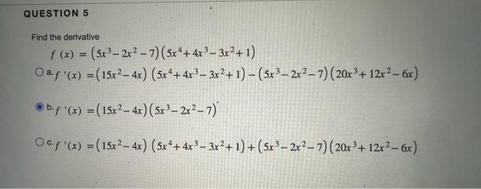 Solved Find The Derivative F X 5x3−2x2−7 5x4 4x3−3x2 1