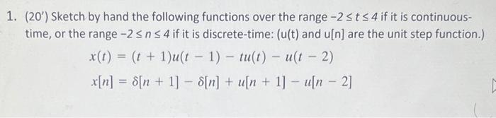 Solved (20') Sketch by hand the following functions over the | Chegg.com