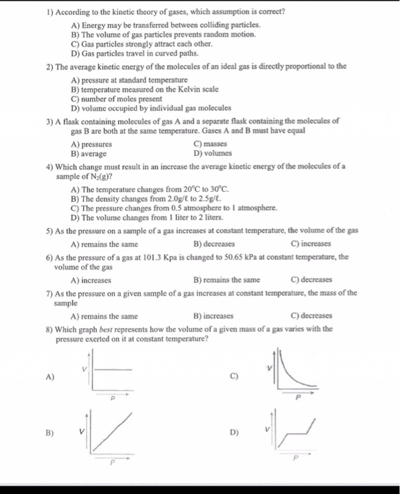 Solved 1) According to the kinetic theory of gases, which | Chegg.com