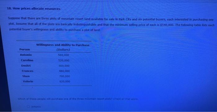 Solved 18. How prices allocate resources Suppose that there