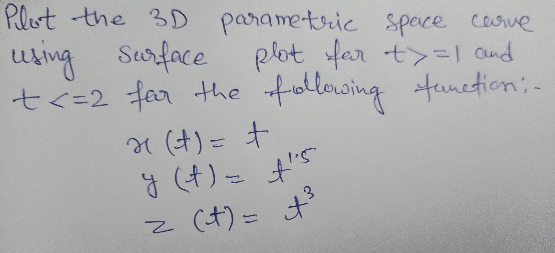 Solved Plot the 3D parametric space curve using Surface | Chegg.com