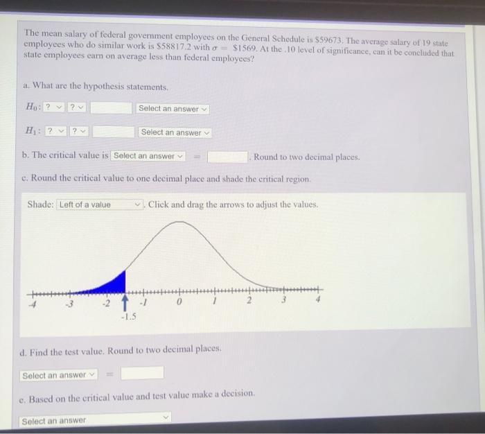 Solved The mean salary of federal government employees on | Chegg.com