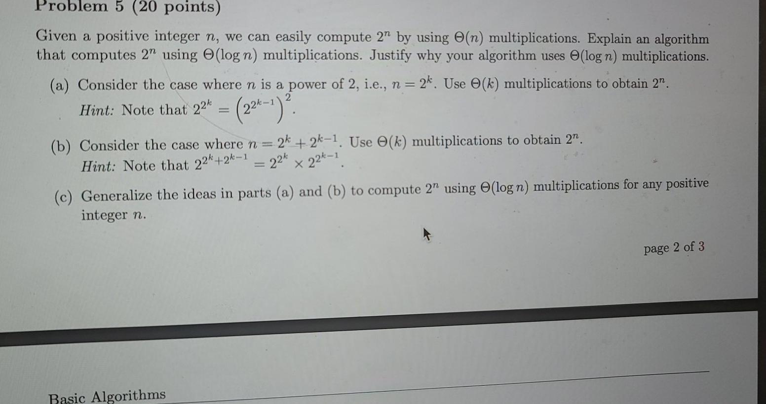 Solved = 2 Problem 5 (20 points) Given a positive integer n, | Chegg.com