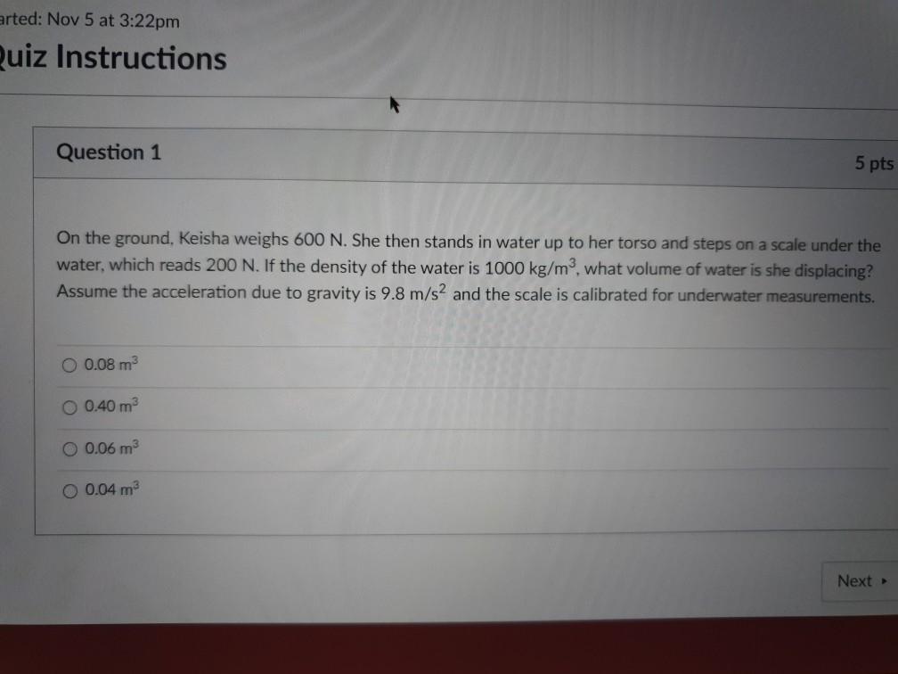Solved arted: Nov 5 at 3:22pm uiz Instructions Question 1 5 | Chegg.com
