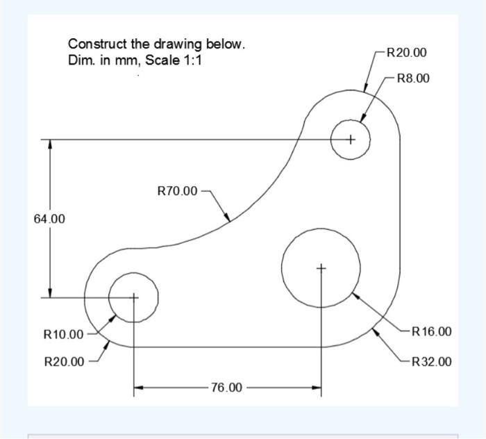 Solved Construct the drawing below. Dim. in mm, Scale 1:1 | Chegg.com