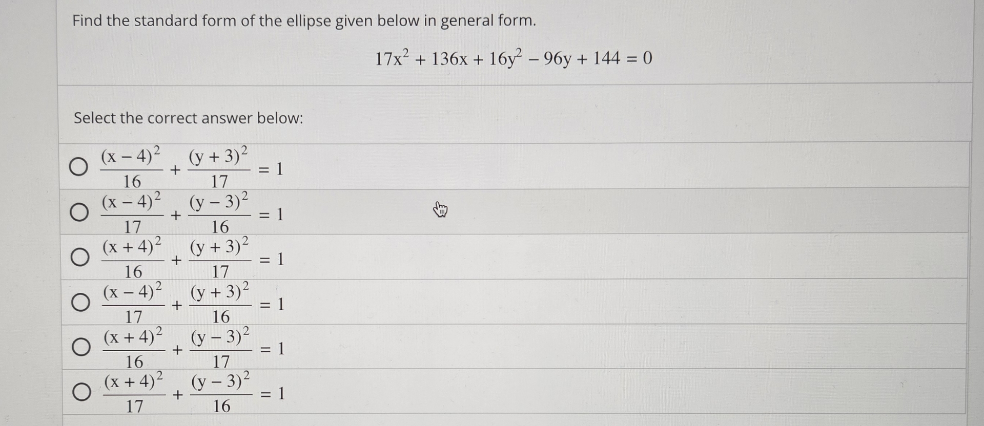 Solved Find the standard form of the ellipse given below in | Chegg.com