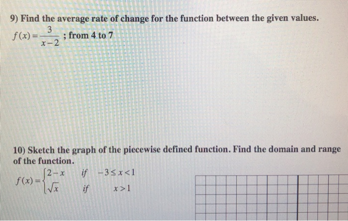 Solved 9) Find the average rate of change for the function | Chegg.com