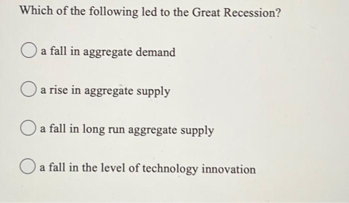Solved Which of the following led to the Great Recession? a | Chegg.com