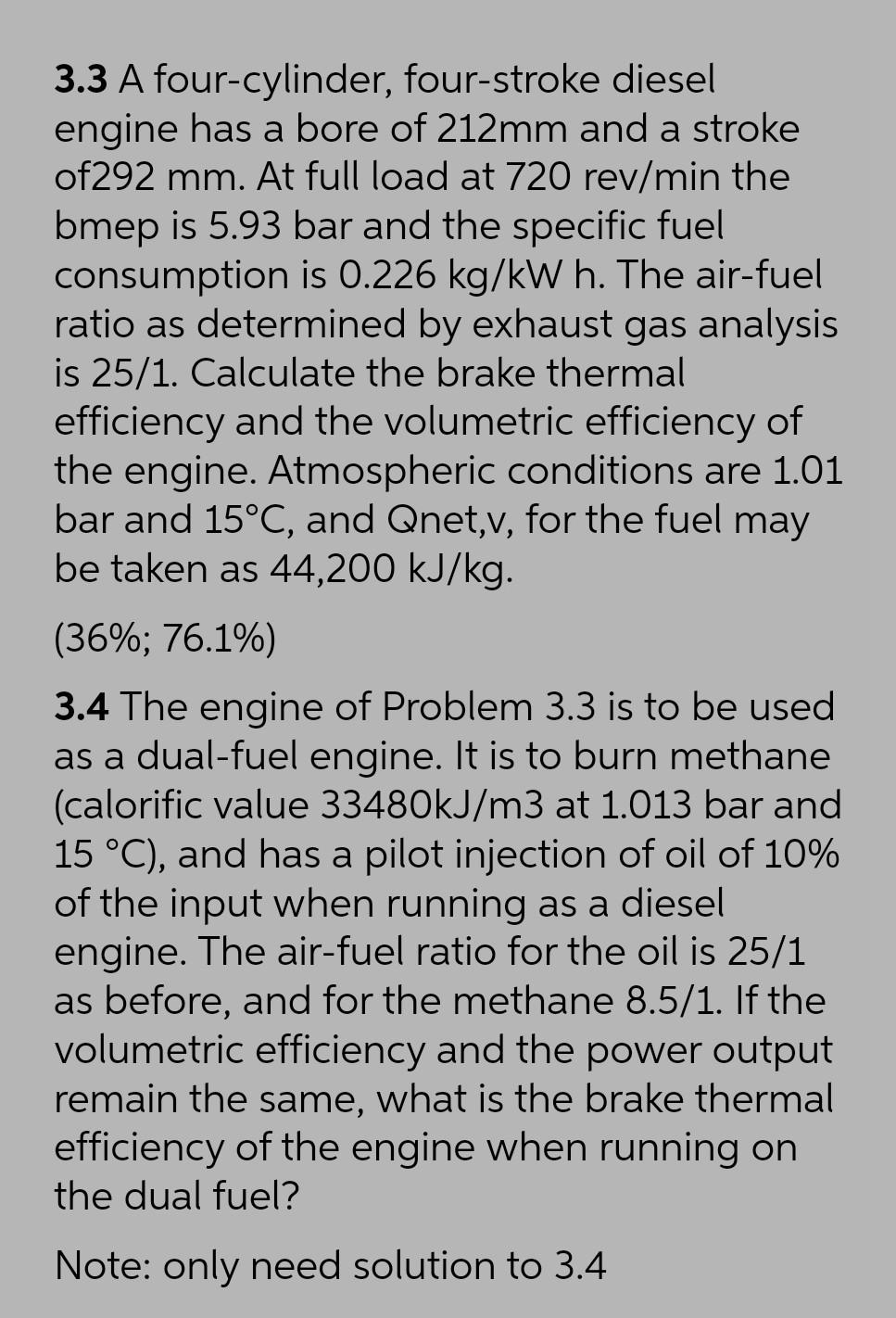 Solved 3.3 A fourcylinder, fourstroke diesel engine has a