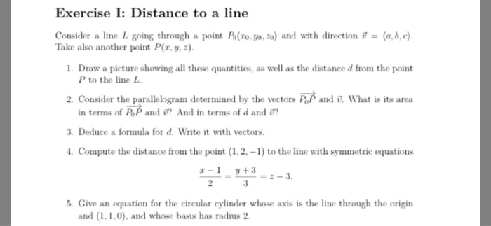 Solved Exercise I Distance To A Line Consider A Line L G Chegg Com