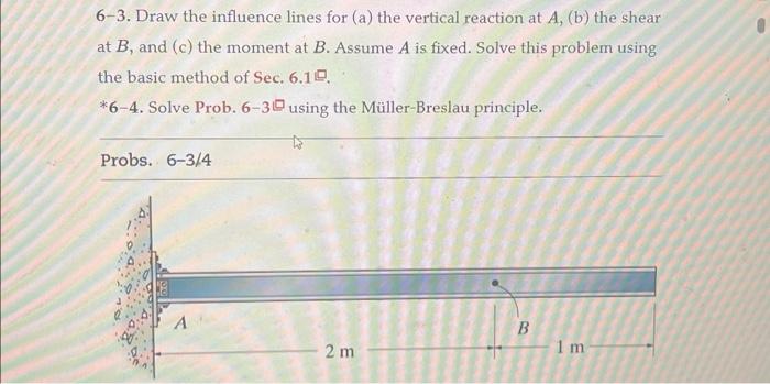 Solved 6-3. Draw The Influence Lines For (a) The Vertical | Chegg.com