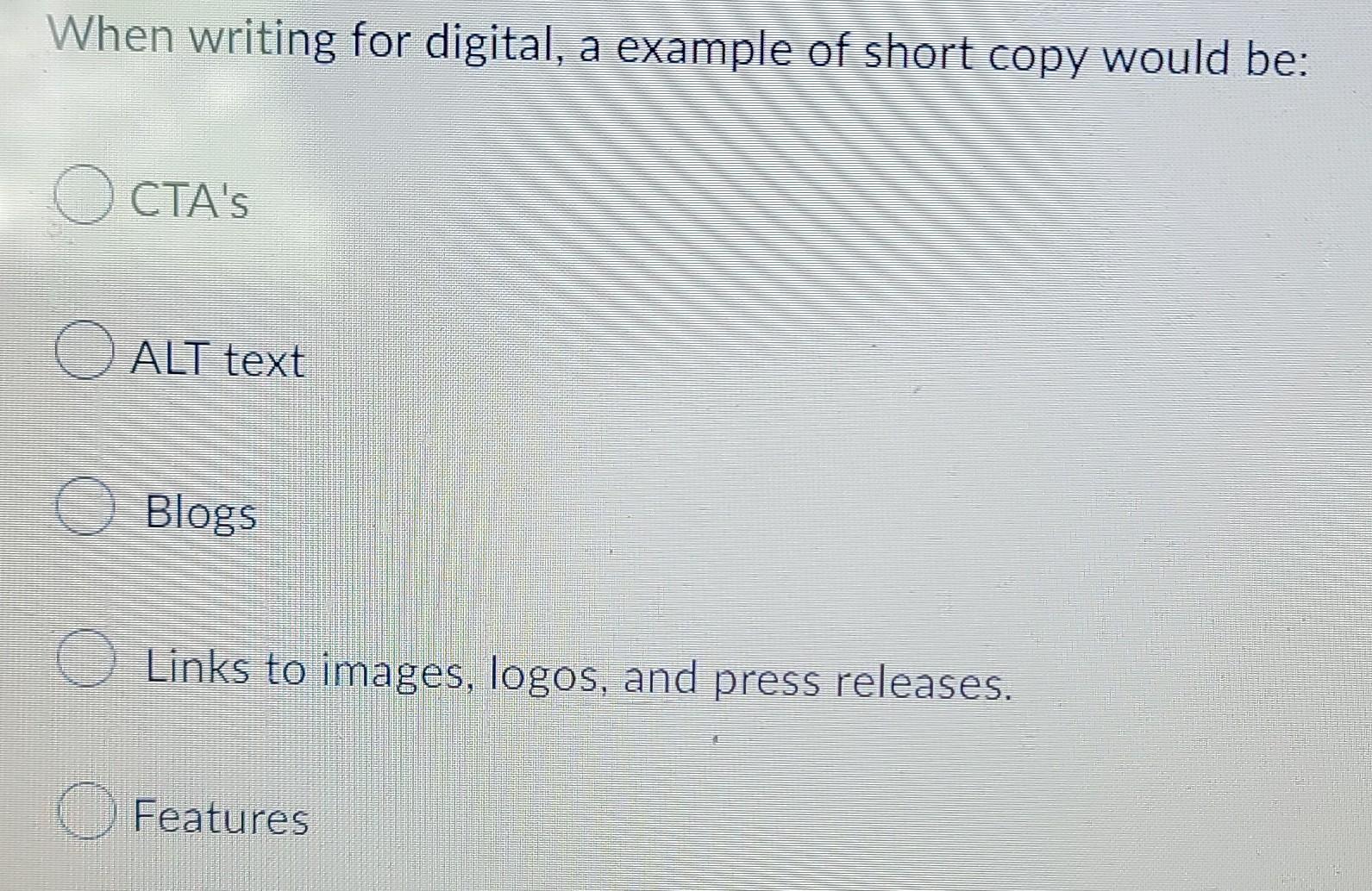 Solved When writing for digital, a example of short copy | Chegg.com