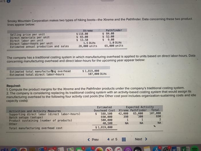 Solved Nt 5 Smoky Mountain Corporation Makes Two Types Of Chegg Com