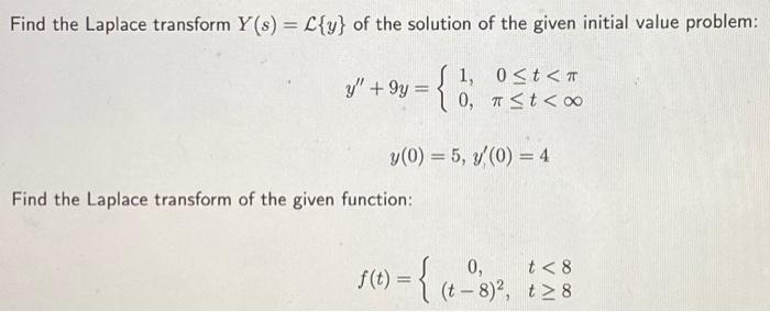 Solved Find the Laplace transform Y(s) = L{y} of the | Chegg.com