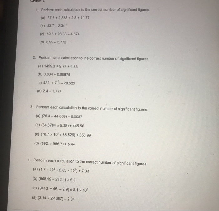 Solved EM 2 1. Perform each calculation to the correct | Chegg.com